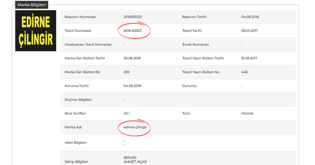 edirne çilingir ifadesinin marka tescili ispatı